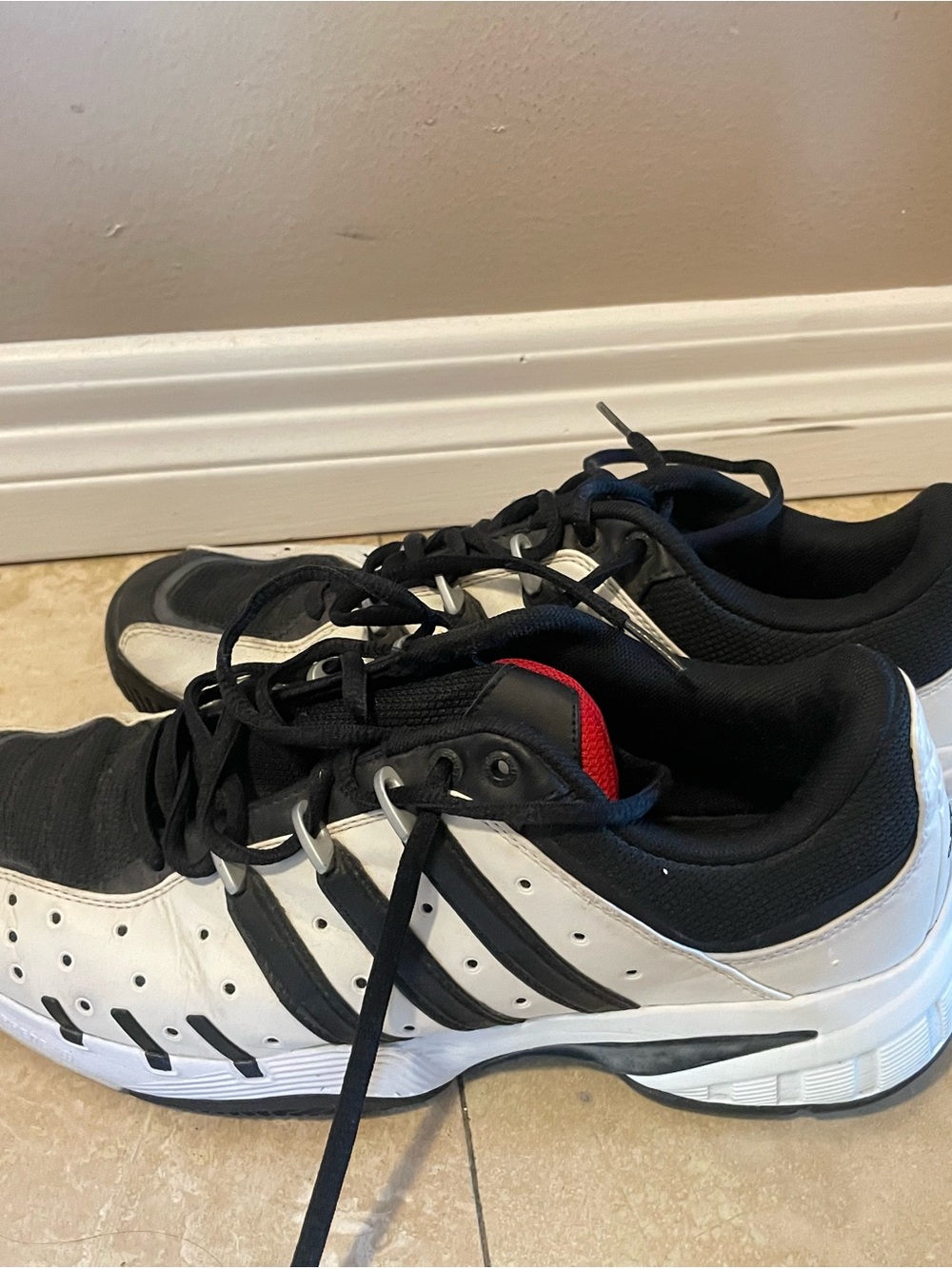 adidas Black and White Men's Athletic Sneakers with Red Accent